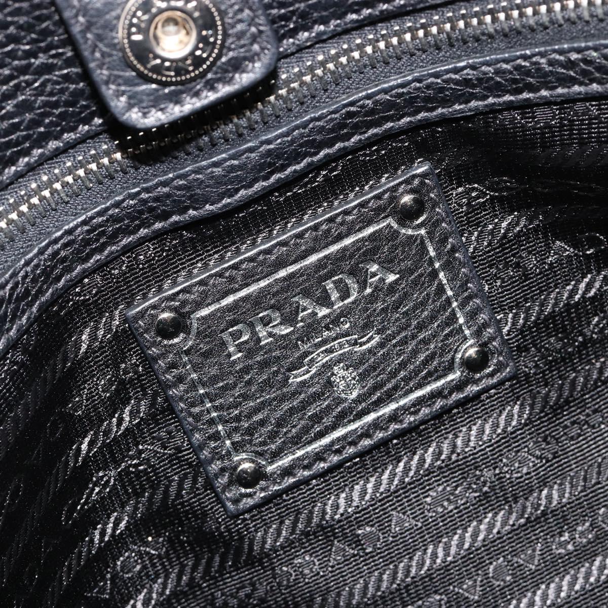 PRADA Tote Bag Leather 2way Black Silver Auth yk20528A