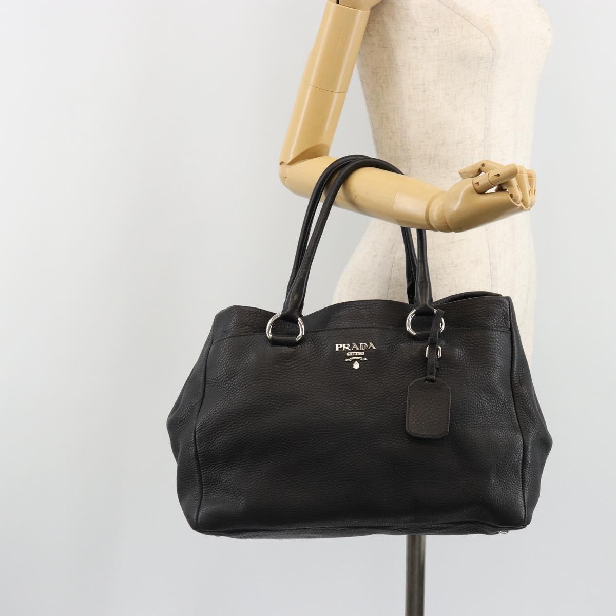 PRADA Tote Bag Leather 2way Black Silver Auth yk20528A