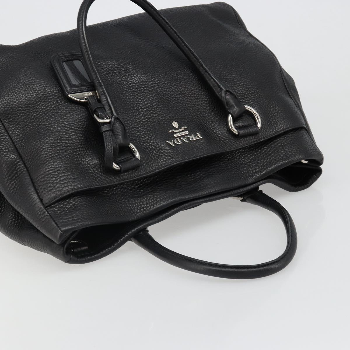 PRADA Tote Bag Leather 2way Black Silver Auth yk20528A