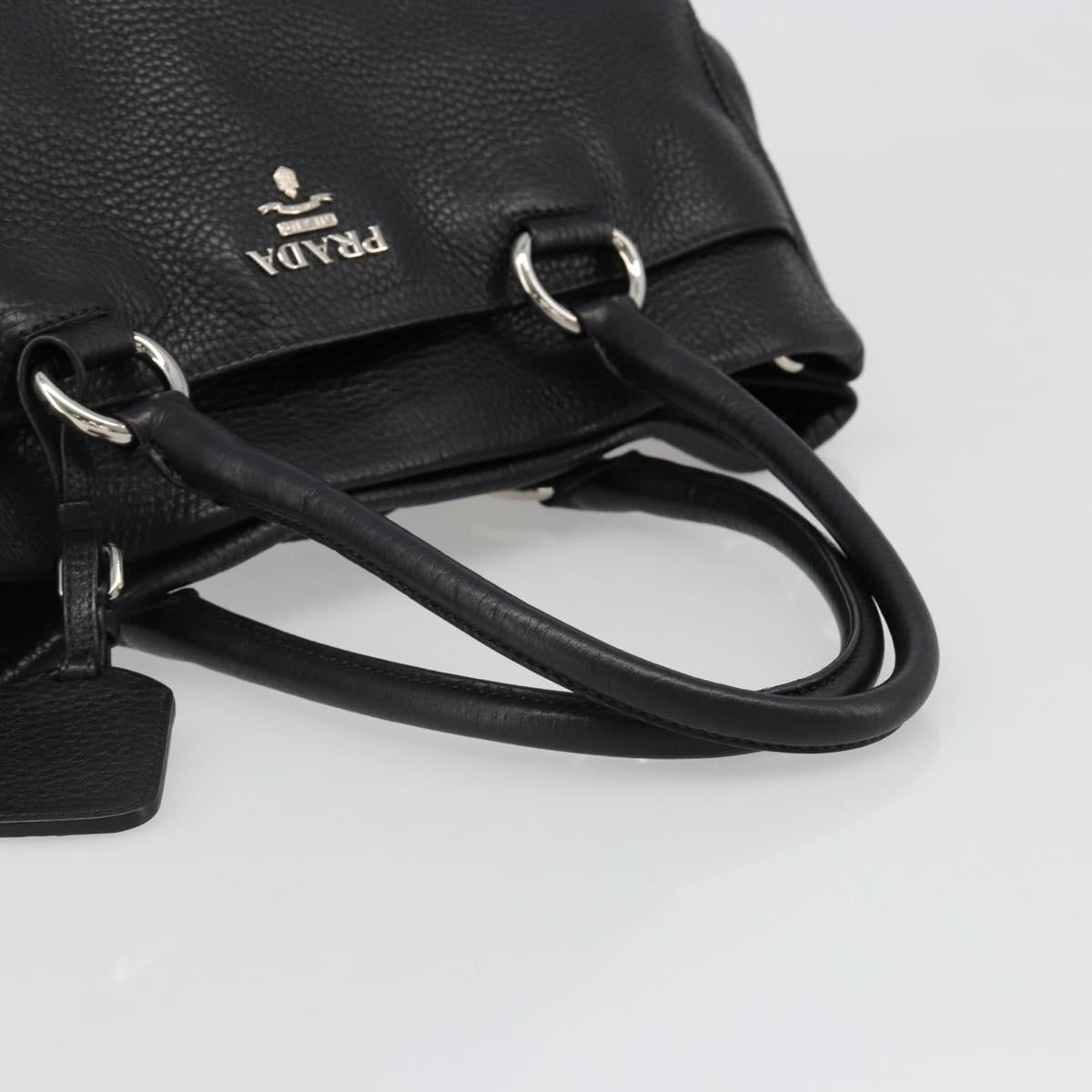 PRADA Tote Bag Leather 2way Black Silver Auth yk20528A