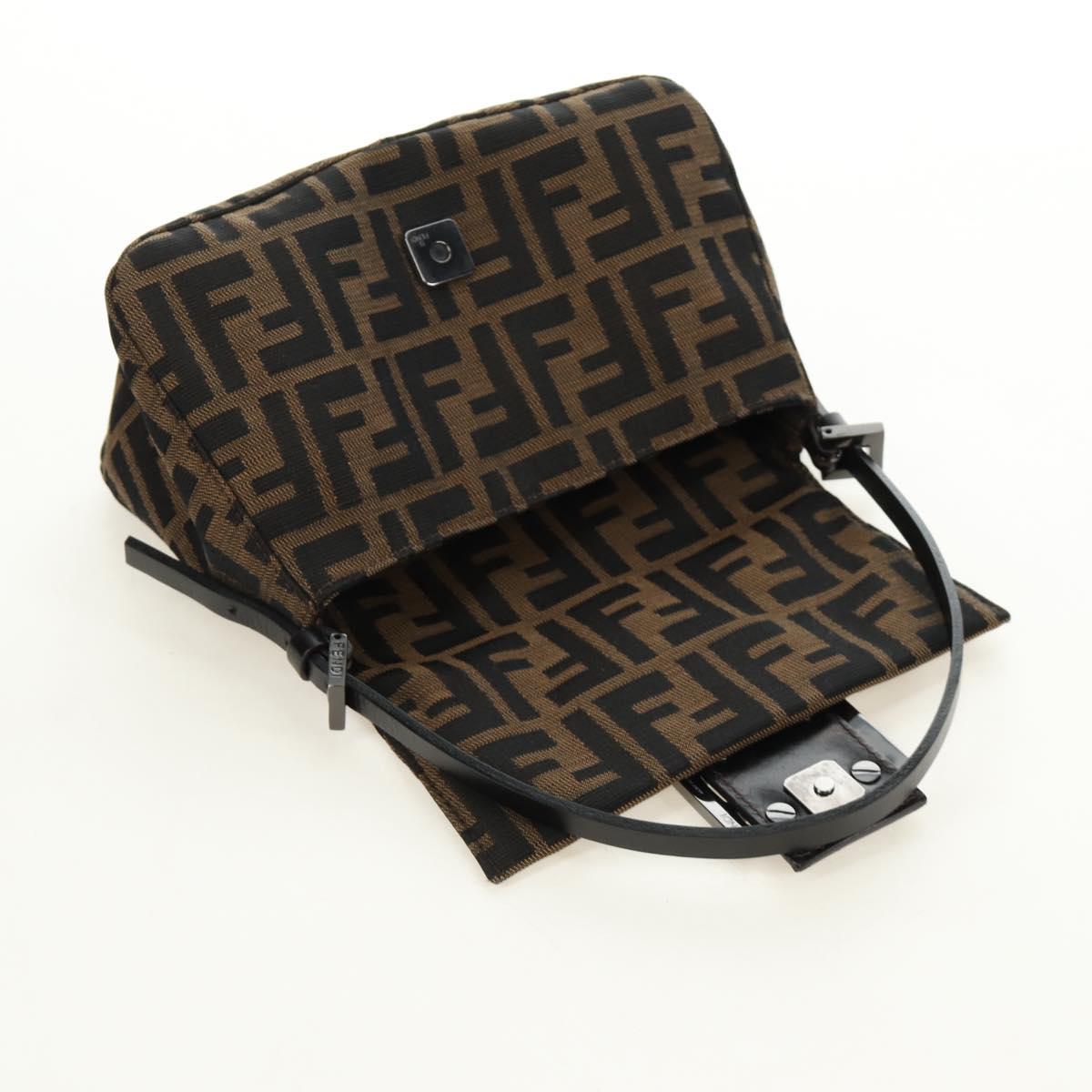 FENDI Zucca Canvas Mamma Baguette Mini Shoulder Bag Black Brown Auth yk20529SAM