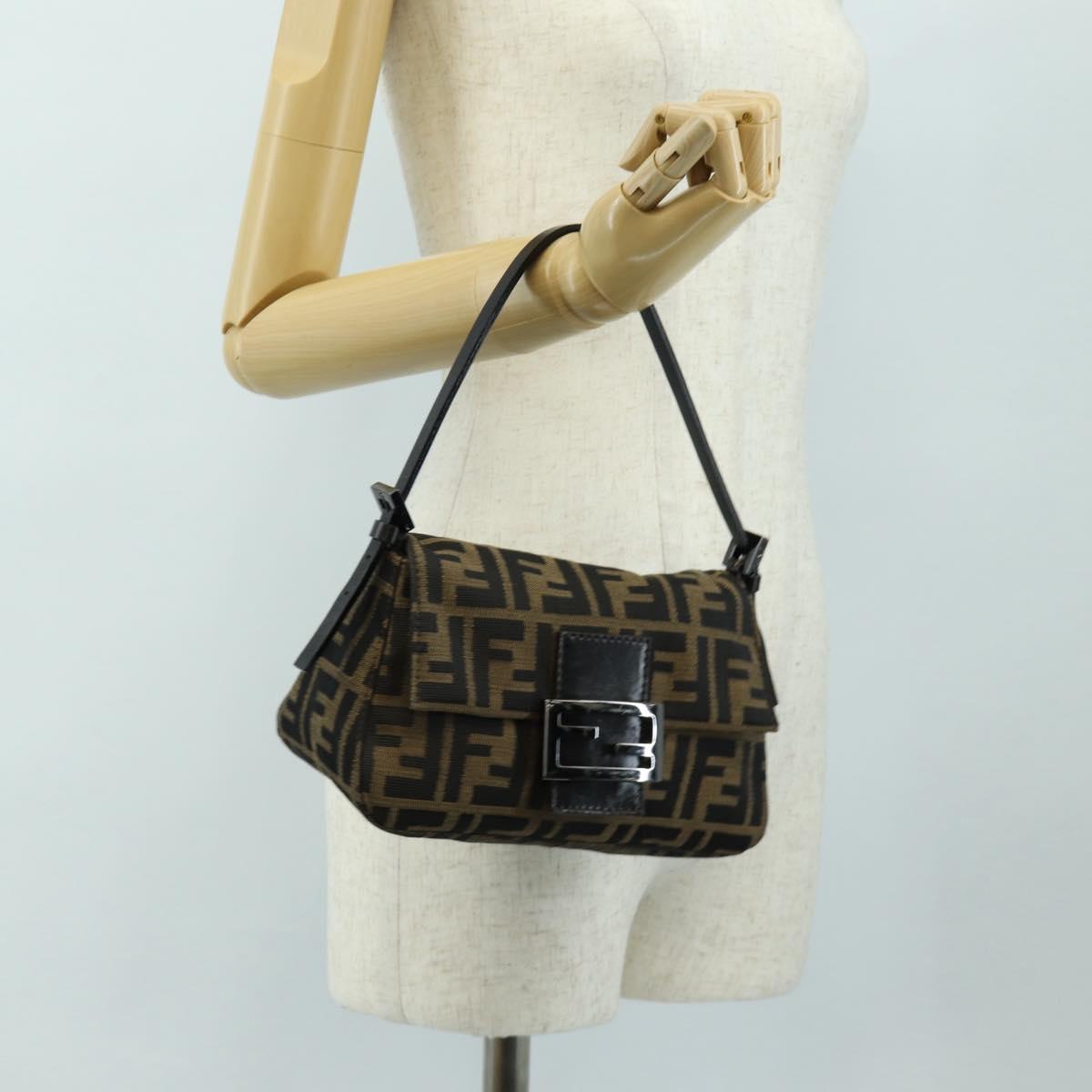FENDI Zucca Canvas Mamma Baguette Mini Shoulder Bag Black Brown Auth yk20529SAM