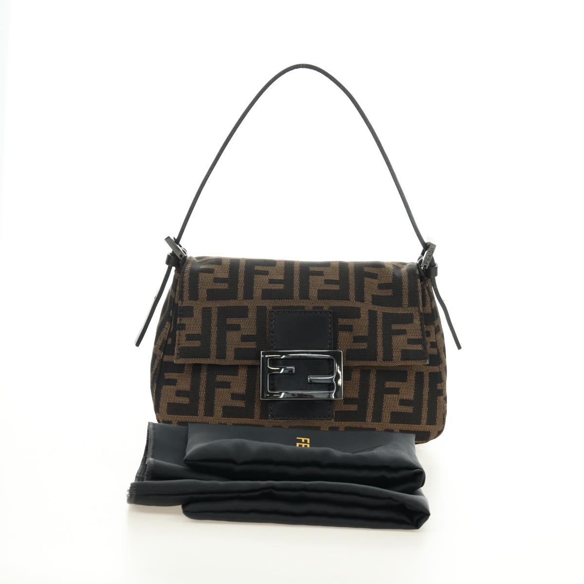 FENDI Zucca Canvas Mamma Baguette Mini Shoulder Bag Black Brown Auth yk20529SAM