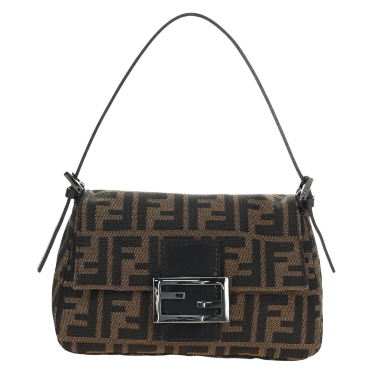 FENDI Zucca Canvas Mamma Baguette Mini Shoulder Bag Black Brown Auth yk20529SAM