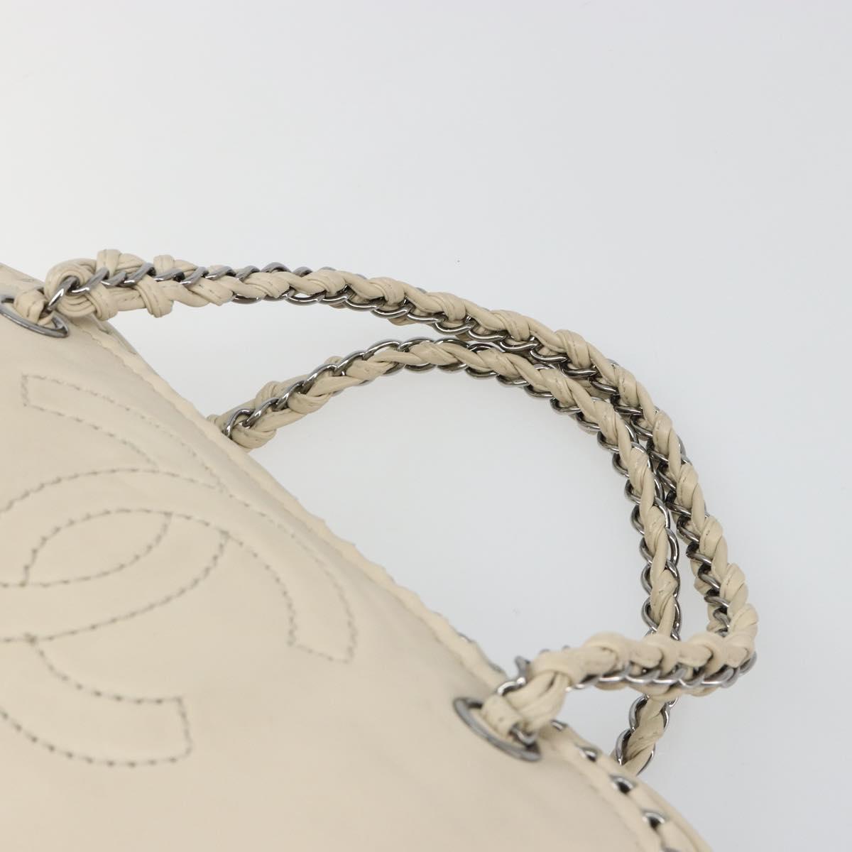 CHANEL Luxury Line Hand Bag Leather Cream Silver CC Auth yk20530SAV