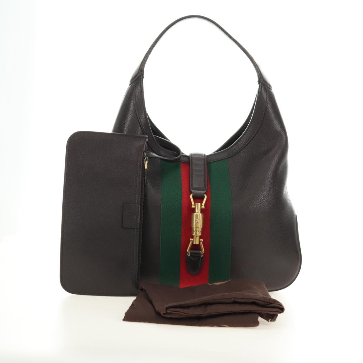 GUCCI New Jackie Web Sherry Line Bag Leather Brown Gold 365458 Auth yk20531SAM