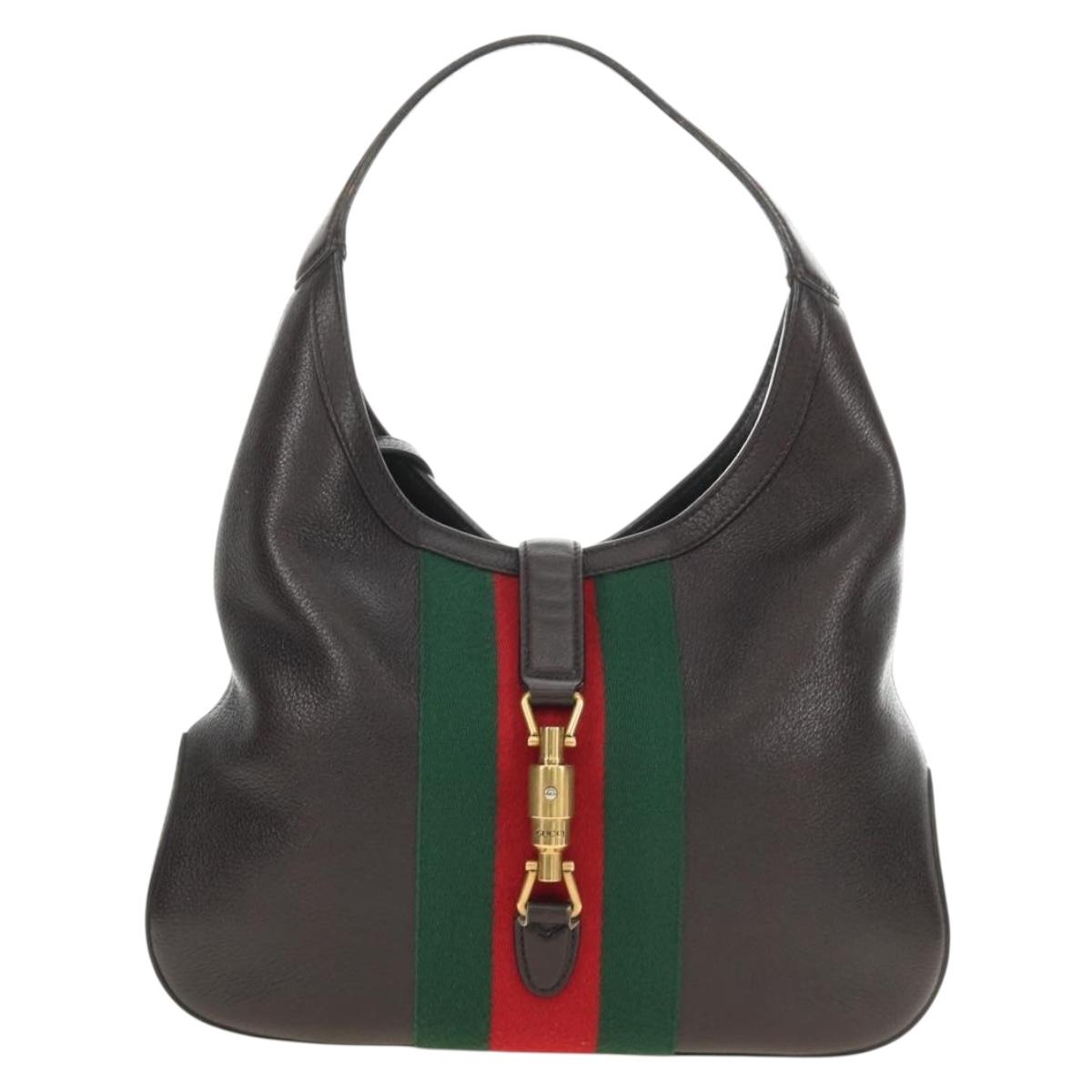 GUCCI New Jackie Web Sherry Line Bag Leather Brown Gold 365458 Auth yk20531SAM