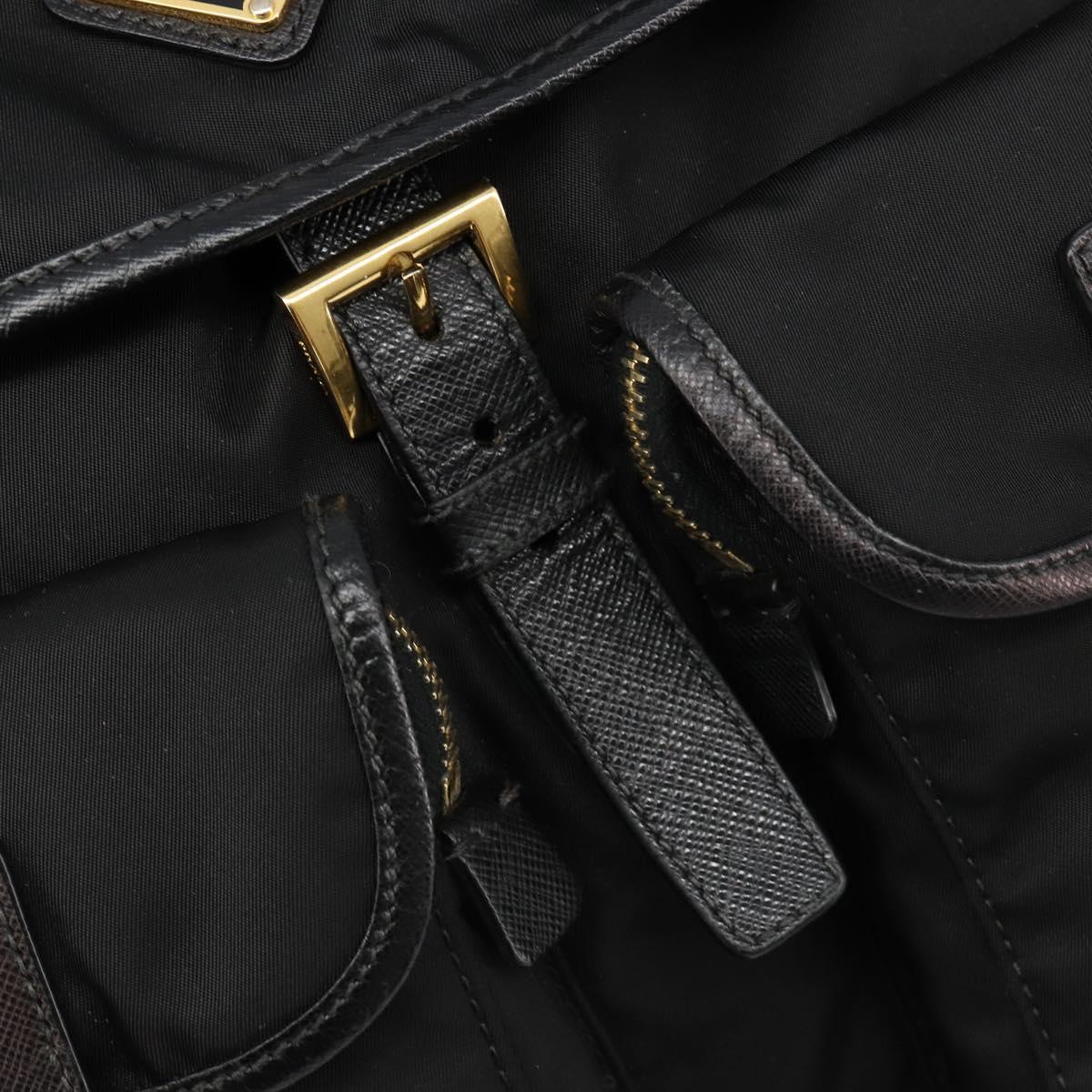 PRADA Backpack Nylon Black Gold Auth yk20532SAV