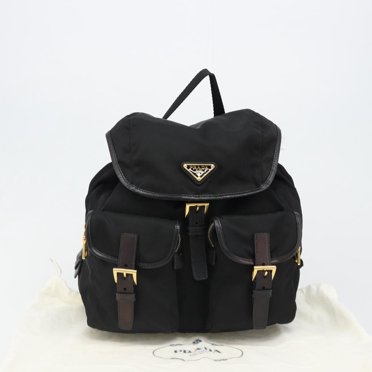 PRADA Backpack Nylon Black Gold Auth yk20532SAV