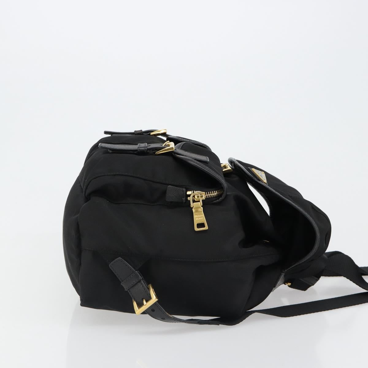 PRADA Backpack Nylon Black Gold Auth yk20532SAV