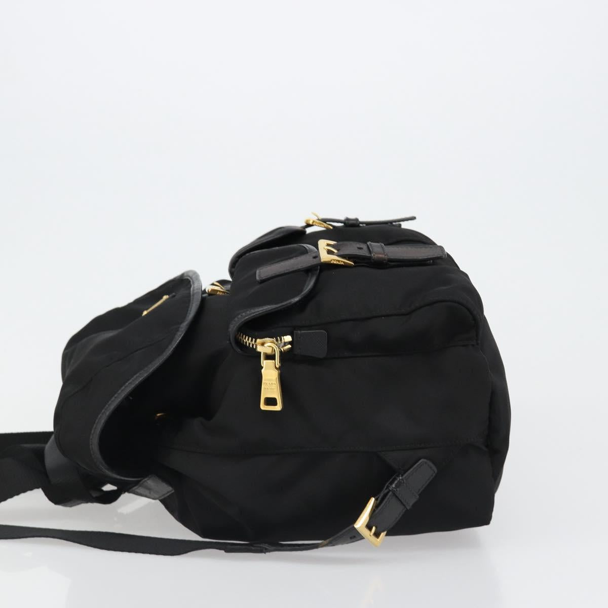 PRADA Backpack Nylon Black Gold Auth yk20532SAV