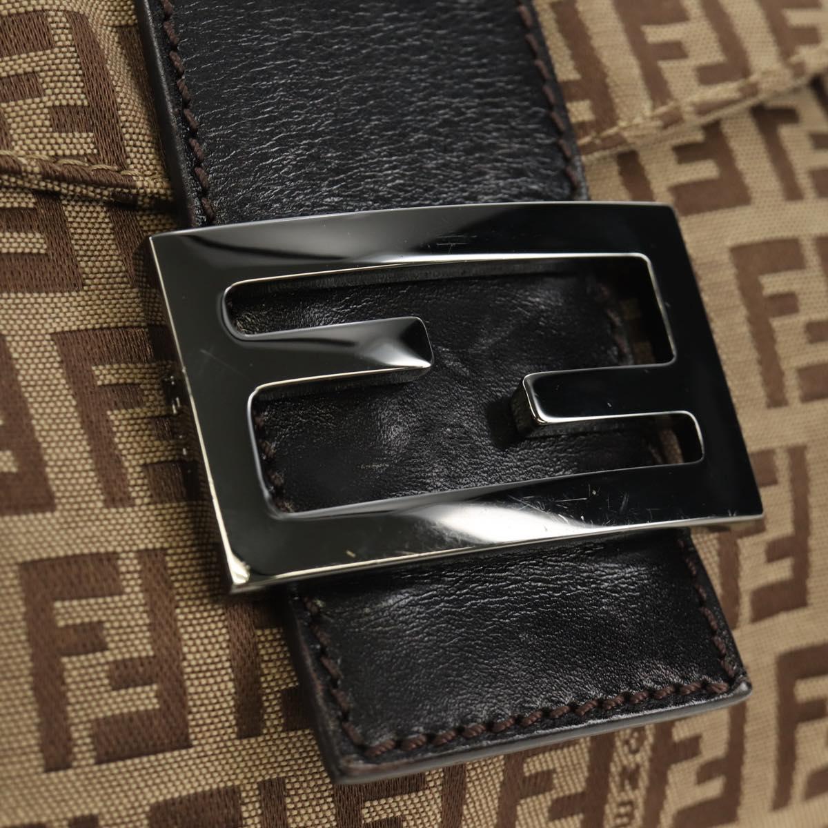 FENDI Zucchino Canvas Mamma Baguette Shoulder Bag Beige Silver Auth yk20536SAM