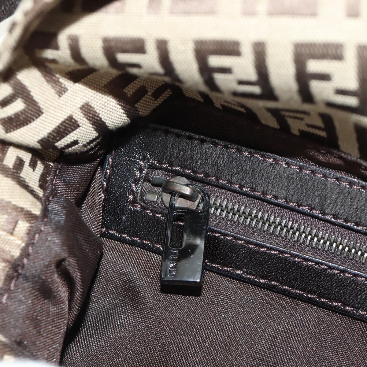FENDI Zucchino Canvas Mamma Baguette Shoulder Bag Beige Silver Auth yk20536SAM