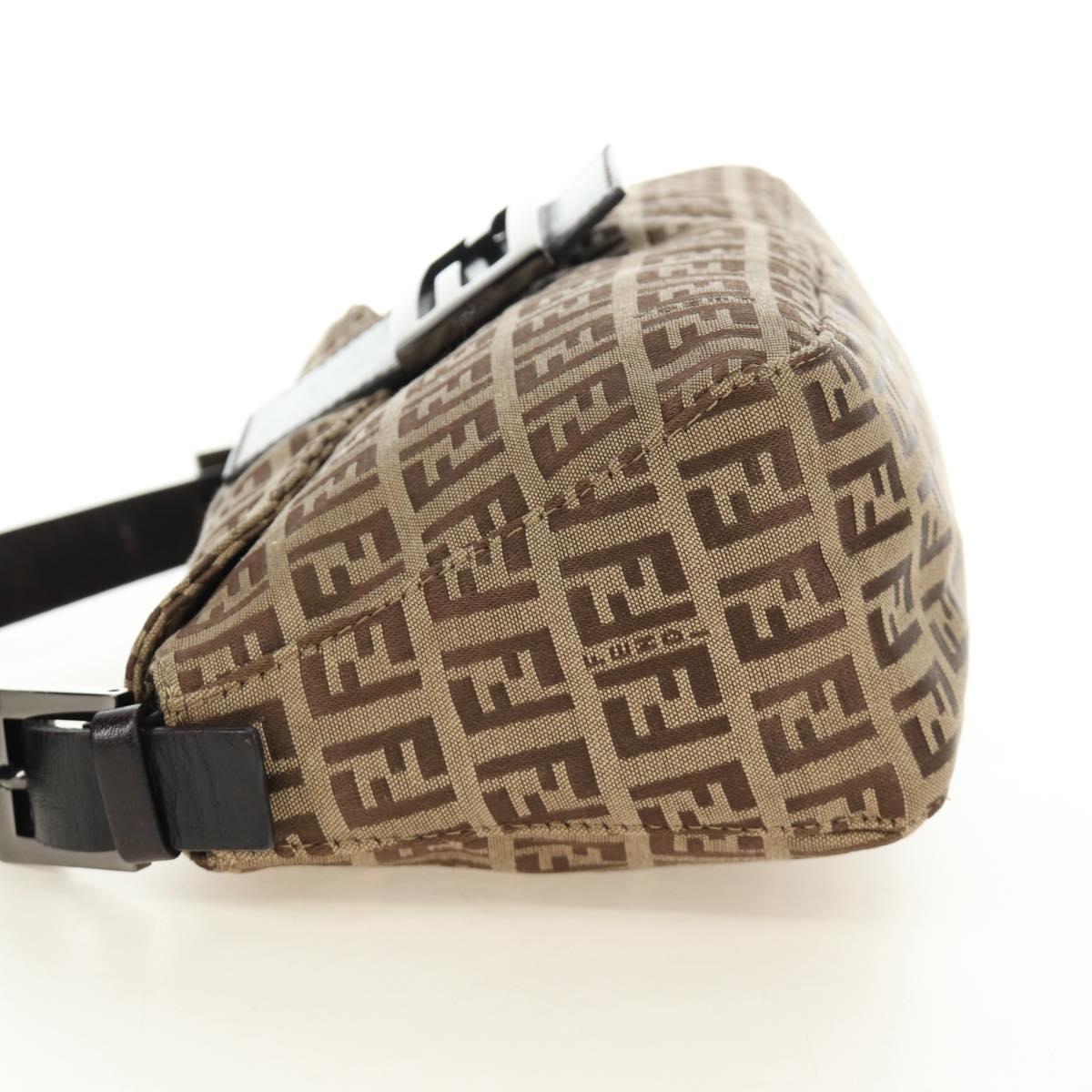 FENDI Zucchino Canvas Mamma Baguette Shoulder Bag Beige Silver Auth yk20536SAM