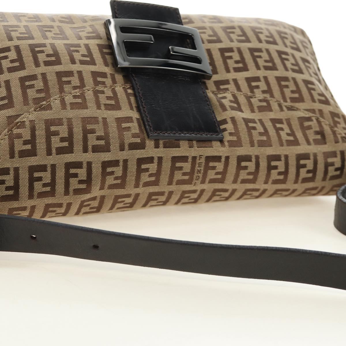 FENDI Zucchino Canvas Mamma Baguette Shoulder Bag Beige Silver Auth yk20536SAM