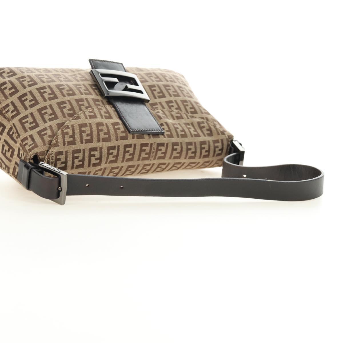 FENDI Zucchino Canvas Mamma Baguette Shoulder Bag Beige Silver Auth yk20536SAM