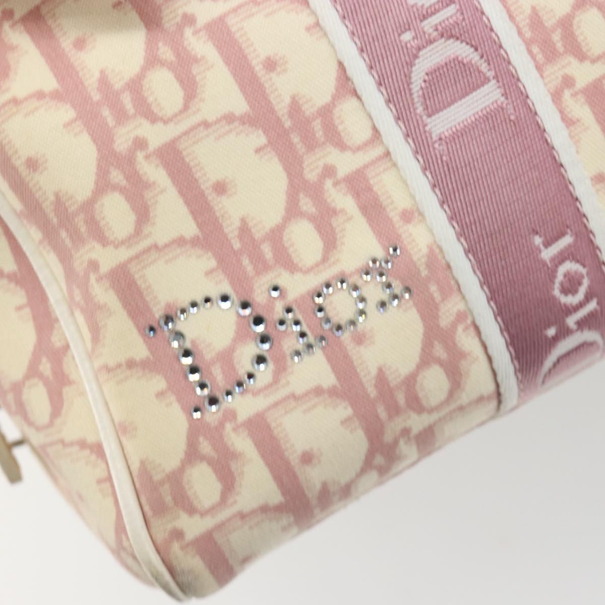 Christian Dior Trotter Canvas Hand Bag PVC Pink Silver Auth yk20537