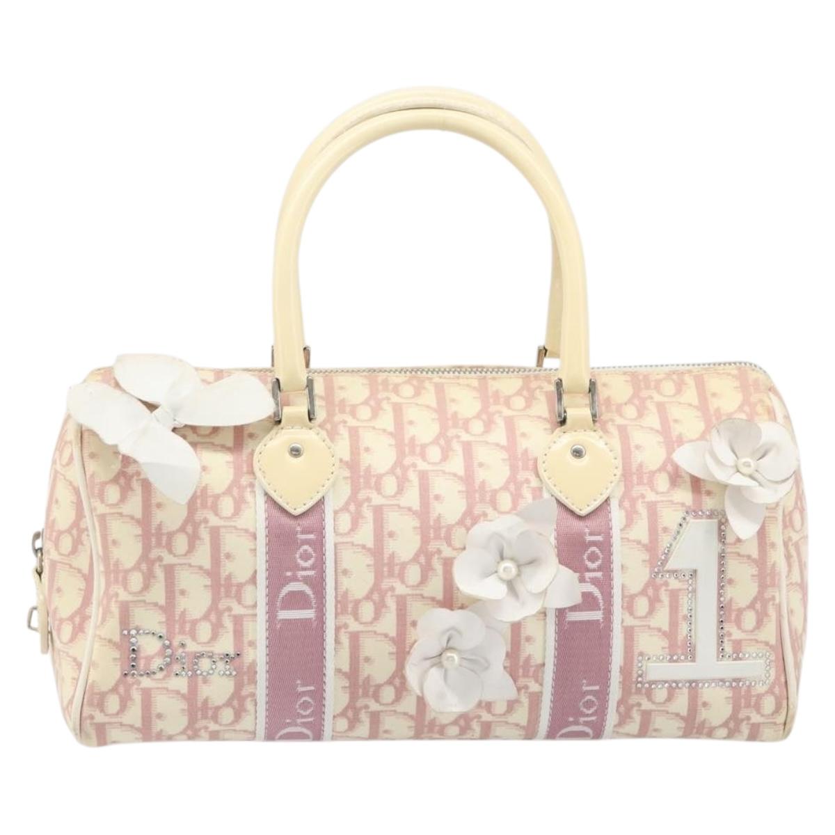 Christian Dior Trotter Canvas Hand Bag PVC Pink Silver Auth yk20537