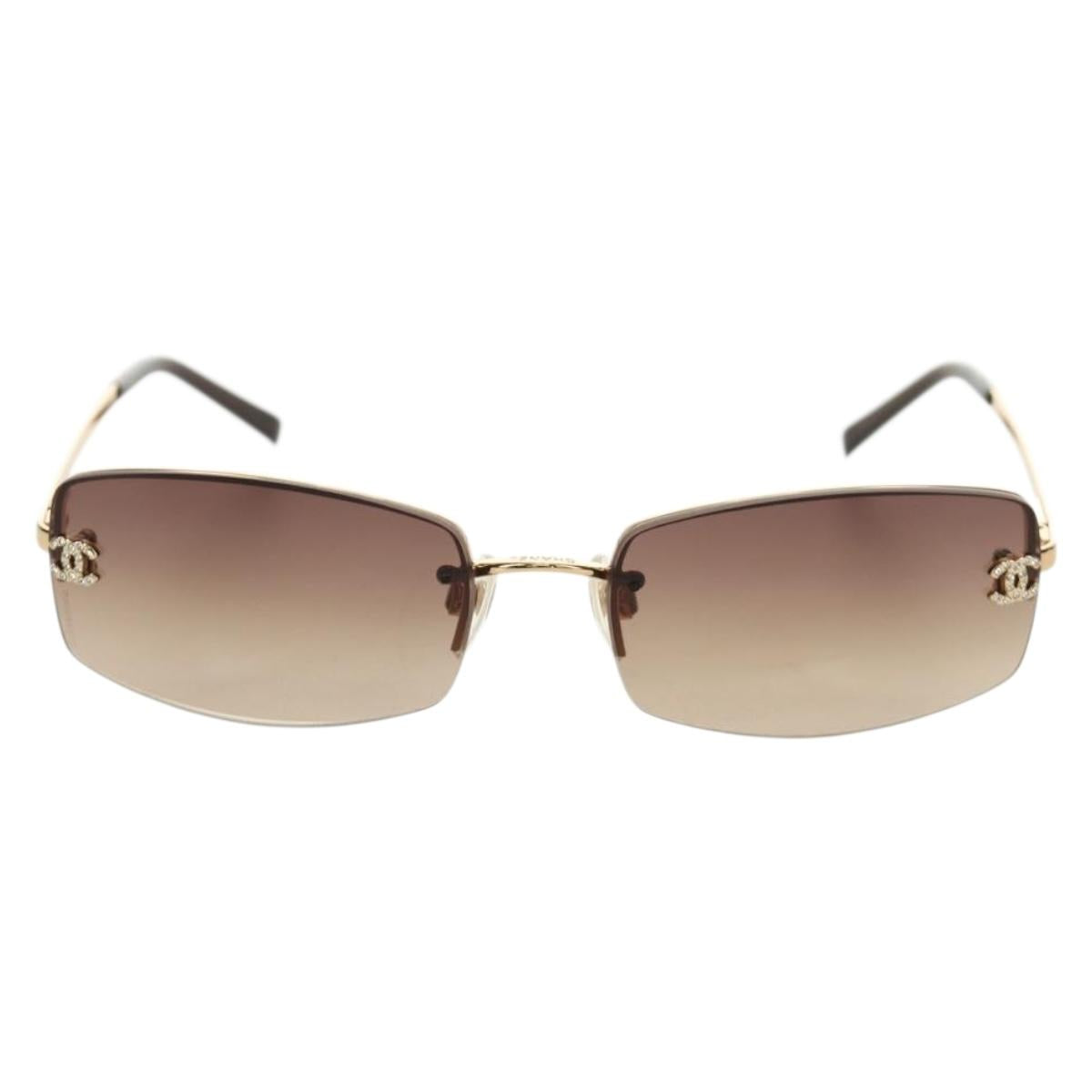 CHANEL Sunglasses Metal Gold CC Auth yk20538M