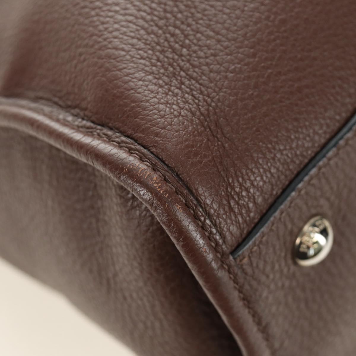 PRADA Hand Bag Leather 2way Brown Silver Auth yk20539SAM