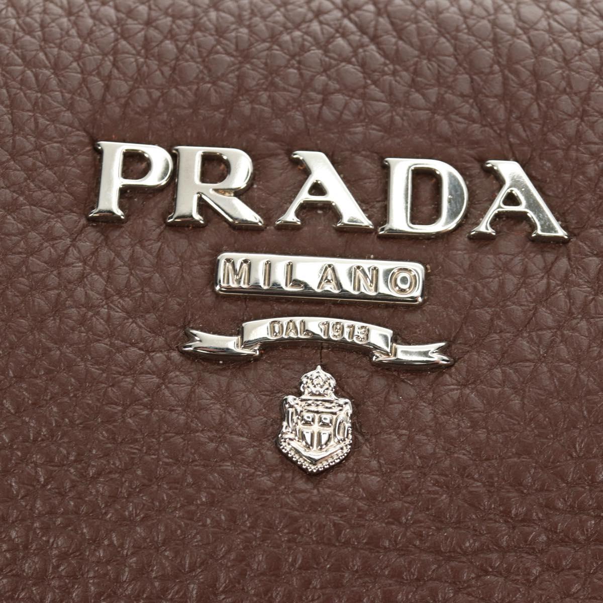 PRADA Hand Bag Leather 2way Brown Silver Auth yk20539SAM