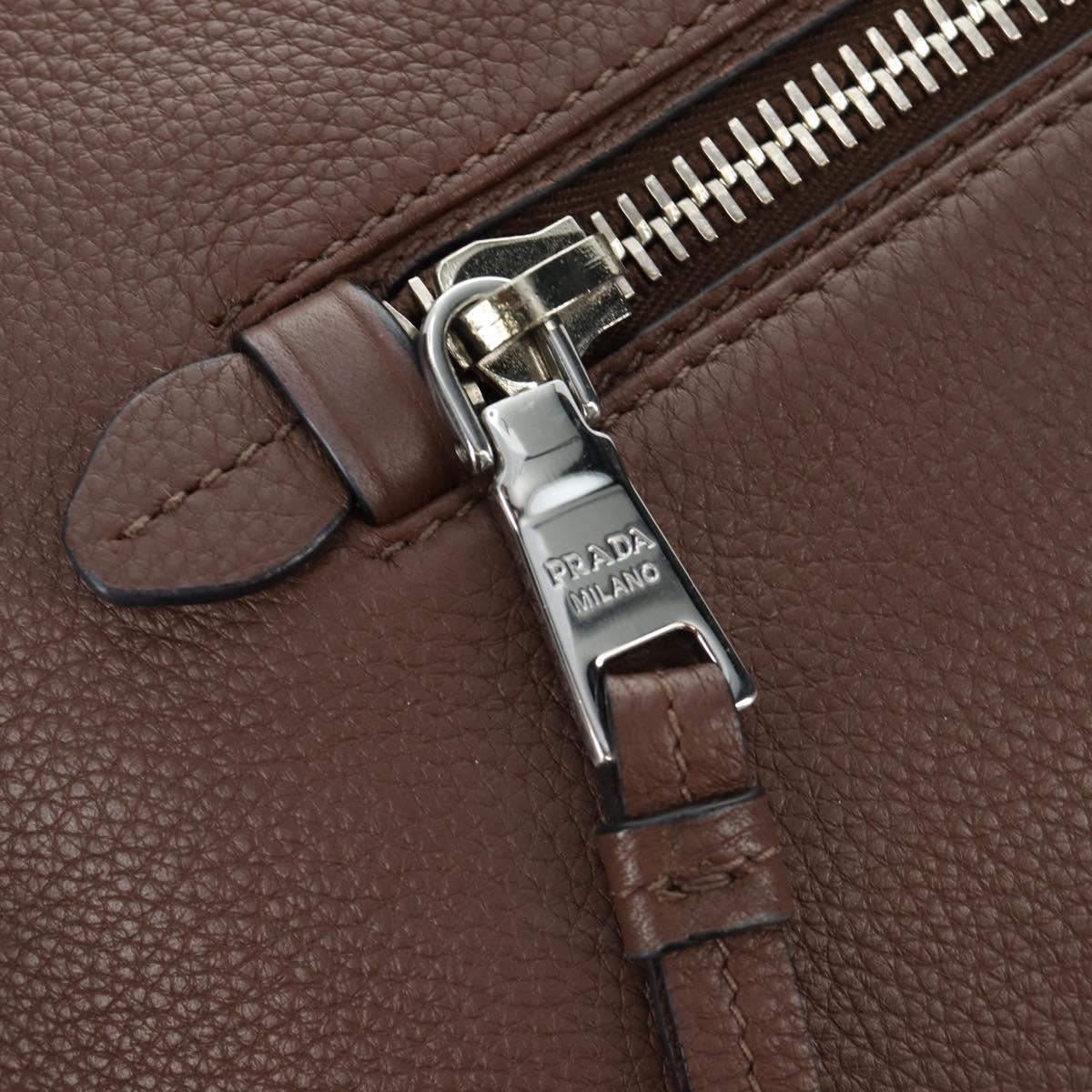 PRADA Hand Bag Leather 2way Brown Silver Auth yk20539SAM