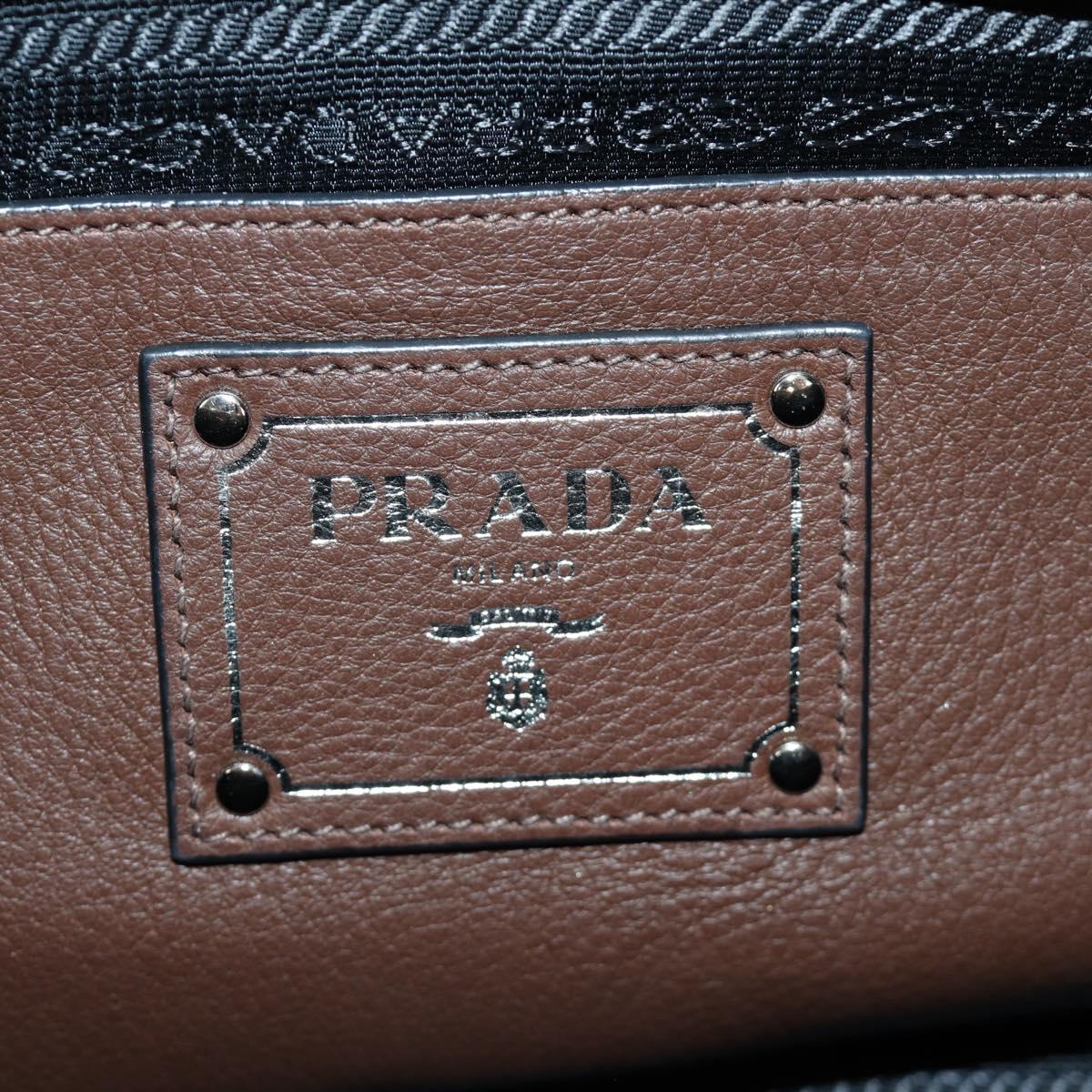 PRADA Hand Bag Leather 2way Brown Silver Auth yk20539SAM