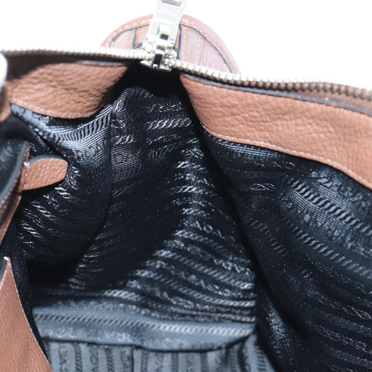 PRADA Hand Bag Leather 2way Brown Silver Auth yk20539SAM