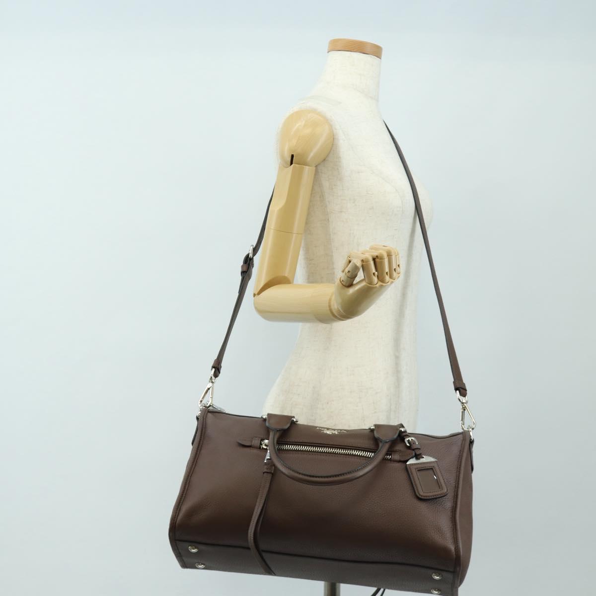PRADA Hand Bag Leather 2way Brown Silver Auth yk20539SAM