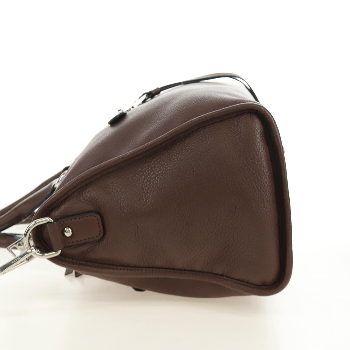 PRADA Hand Bag Leather 2way Brown Silver Auth yk20539SAM