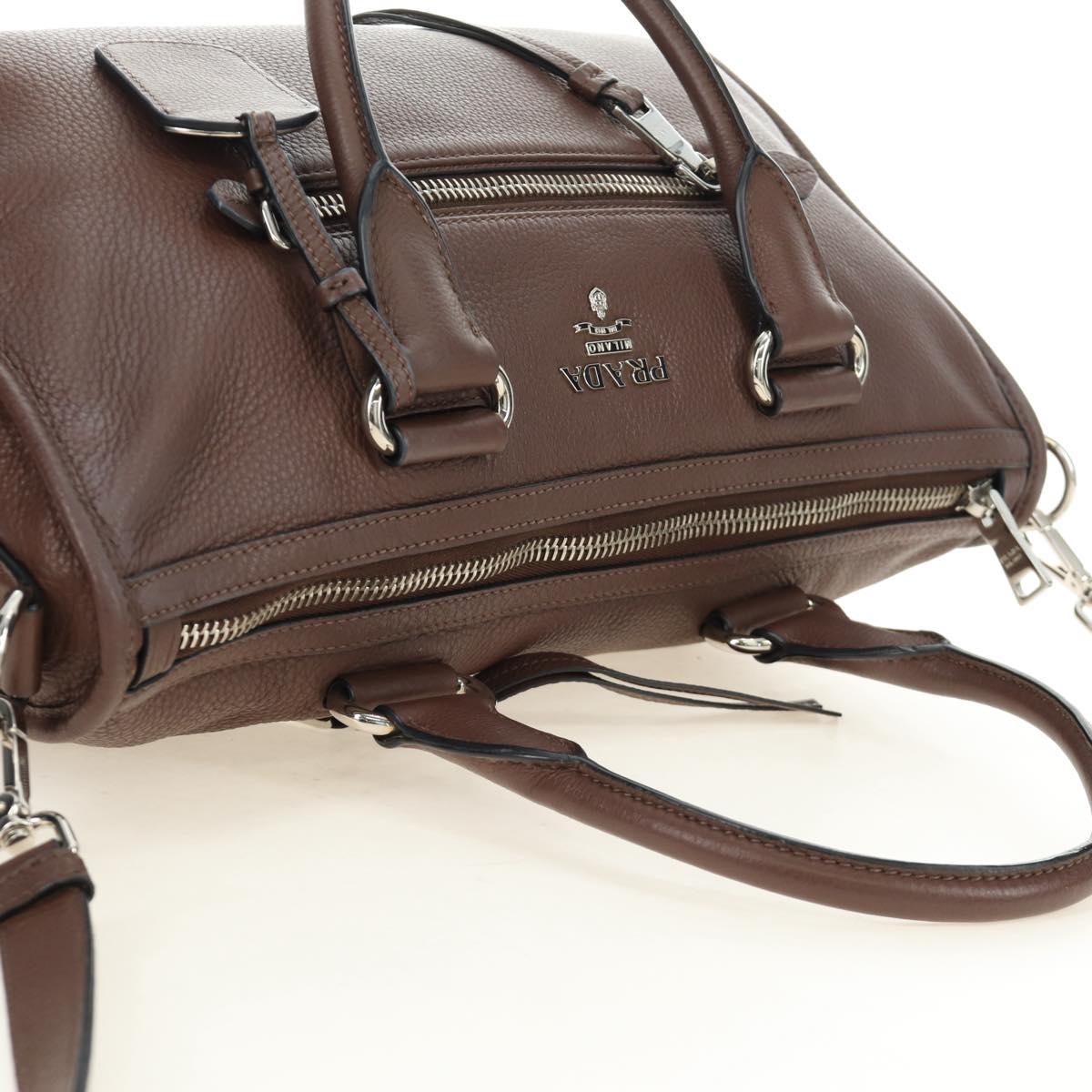 PRADA Hand Bag Leather 2way Brown Silver Auth yk20539SAM