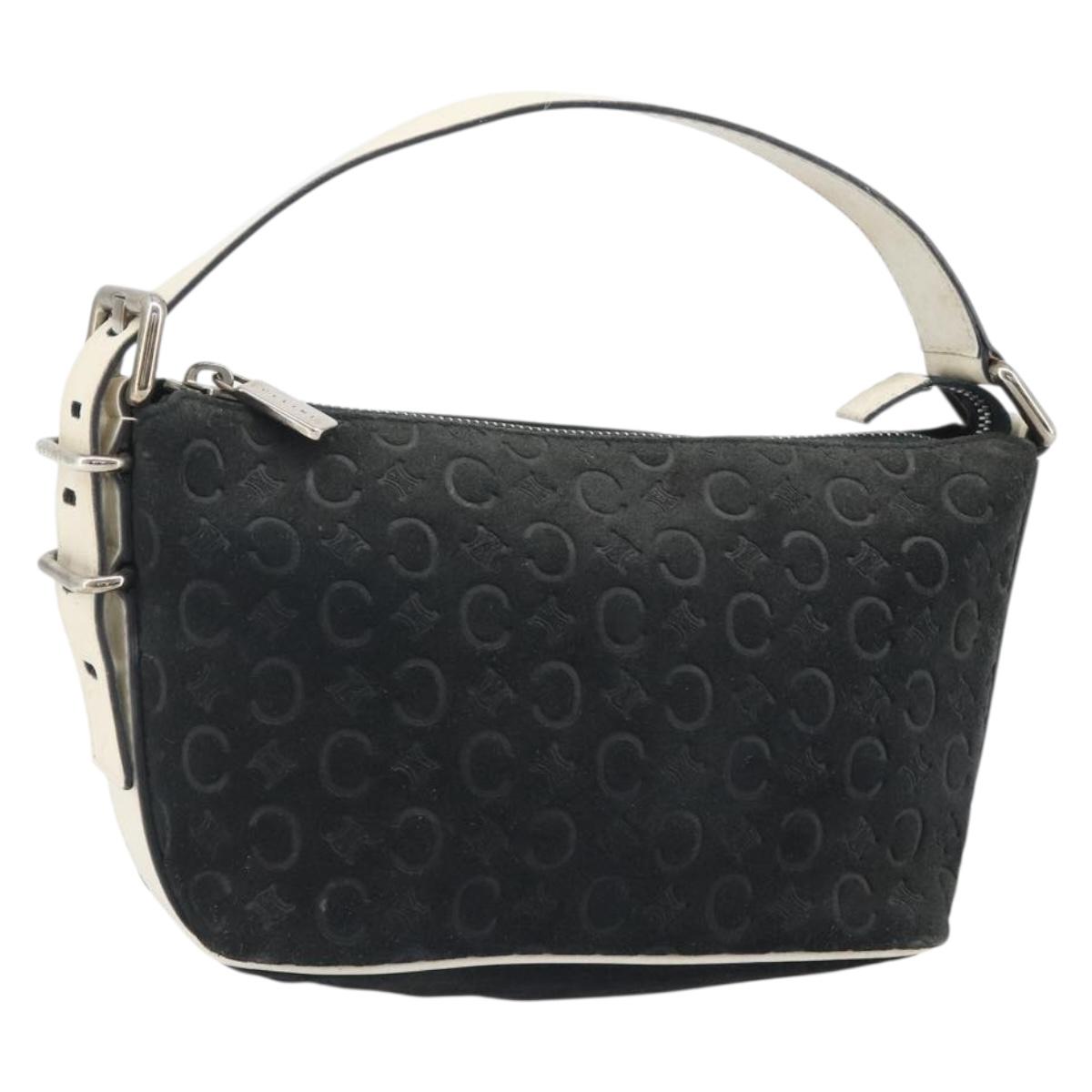 CELINE C Macadam Canvas Hand Bag Suede Black Silver Auth yk20542