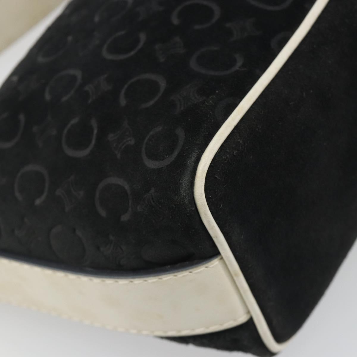 CELINE C Macadam Canvas Hand Bag Suede Black Silver Auth yk20542