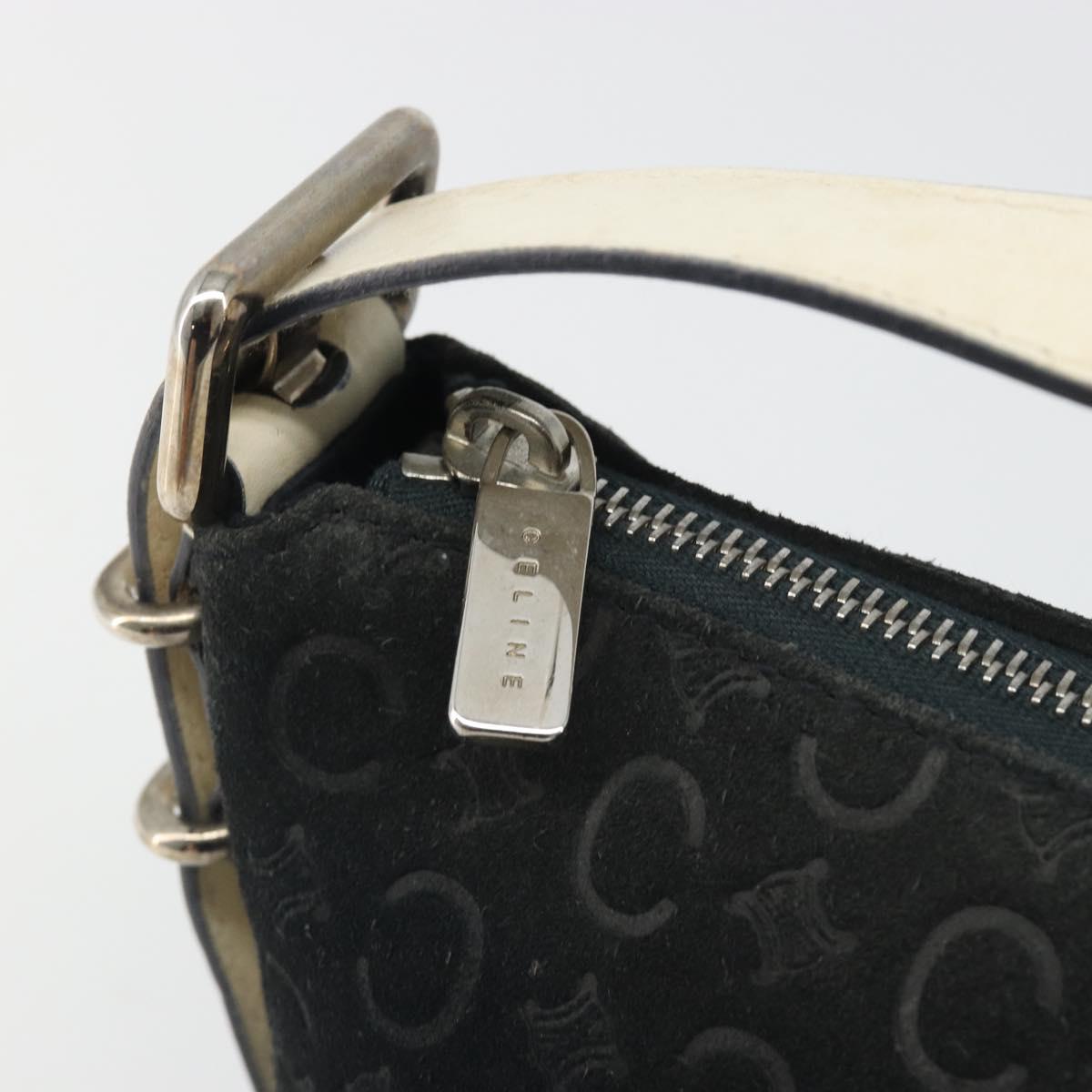 CELINE C Macadam Canvas Hand Bag Suede Black Silver Auth yk20542