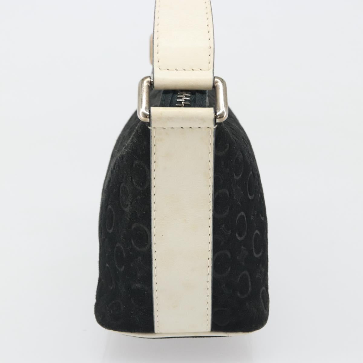 CELINE C Macadam Canvas Hand Bag Suede Black Silver Auth yk20542