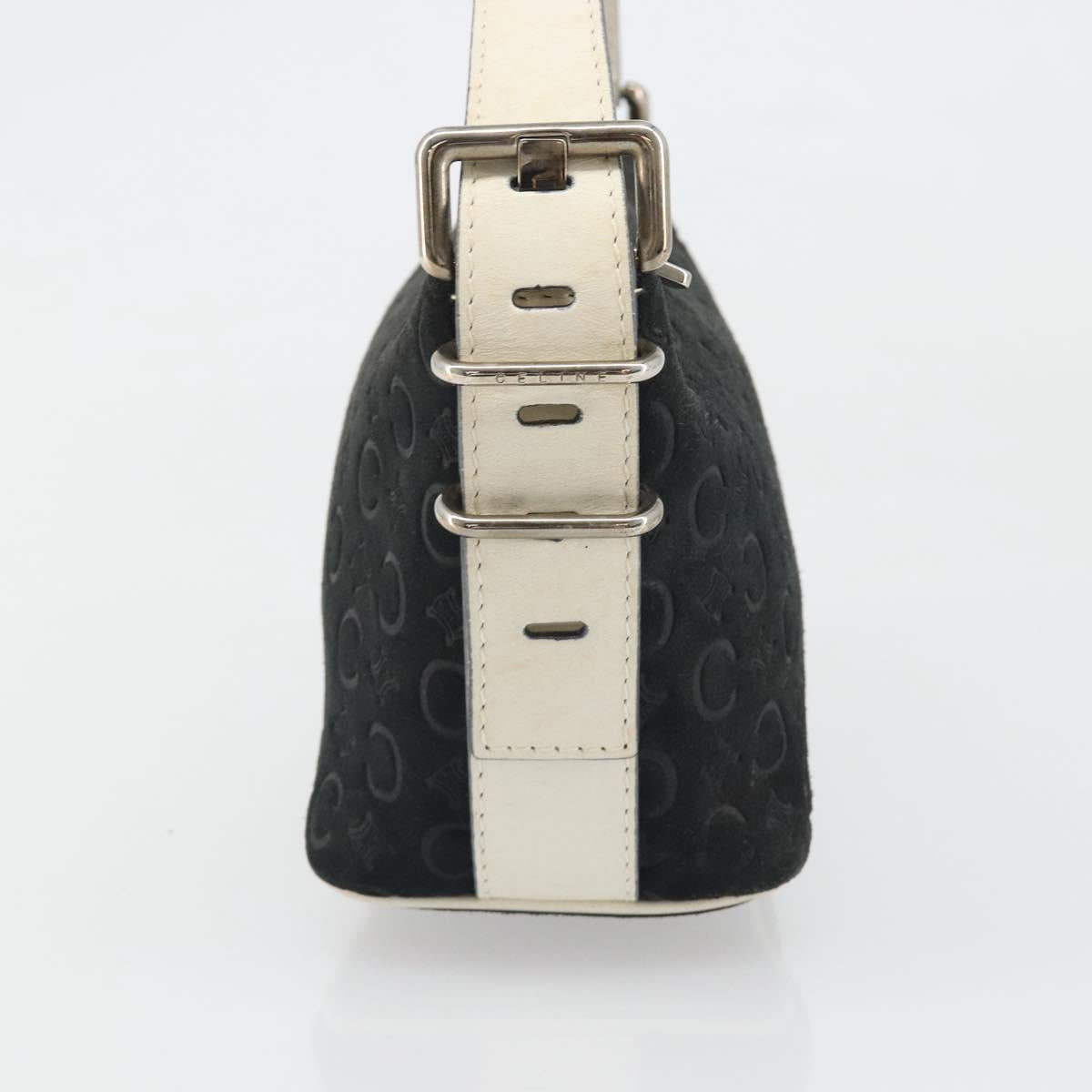 CELINE C Macadam Canvas Hand Bag Suede Black Silver Auth yk20542