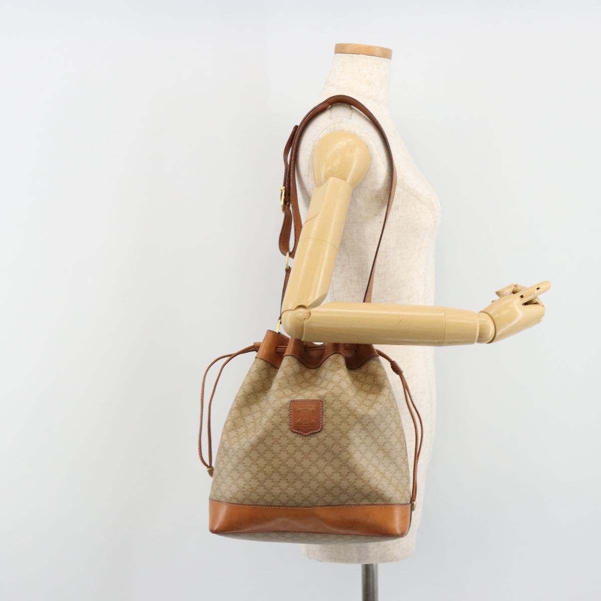 CELINE Macadam Canvas Shoulder Bag PVC Beige Gold Auth yk20544A