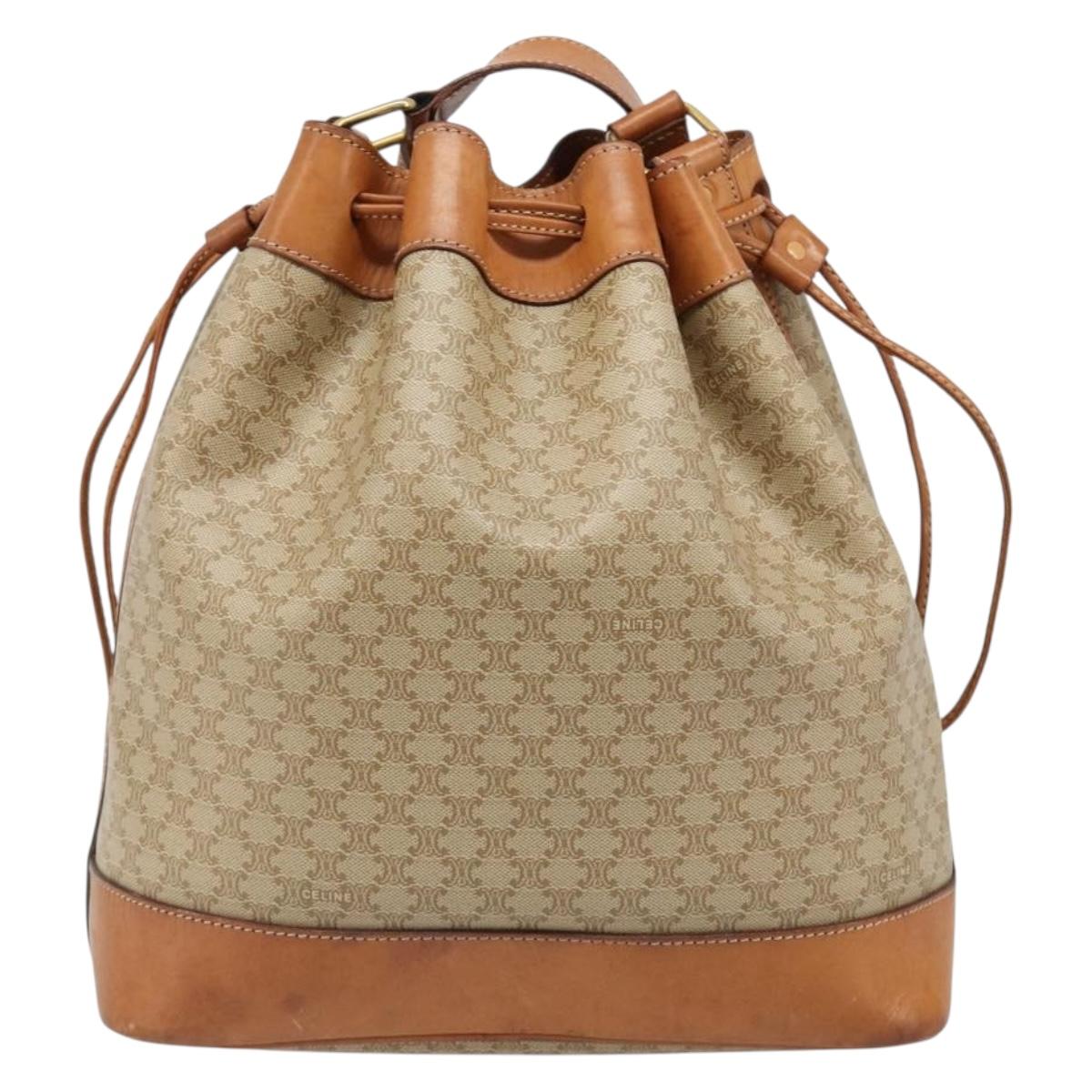 CELINE Macadam Canvas Shoulder Bag PVC Beige Gold Auth yk20544A