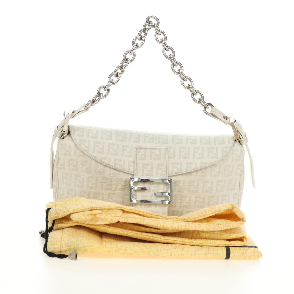 FENDI Zucchino Canvas Mamma Baguette Bag PVC White Silver Auth yk20548SAM