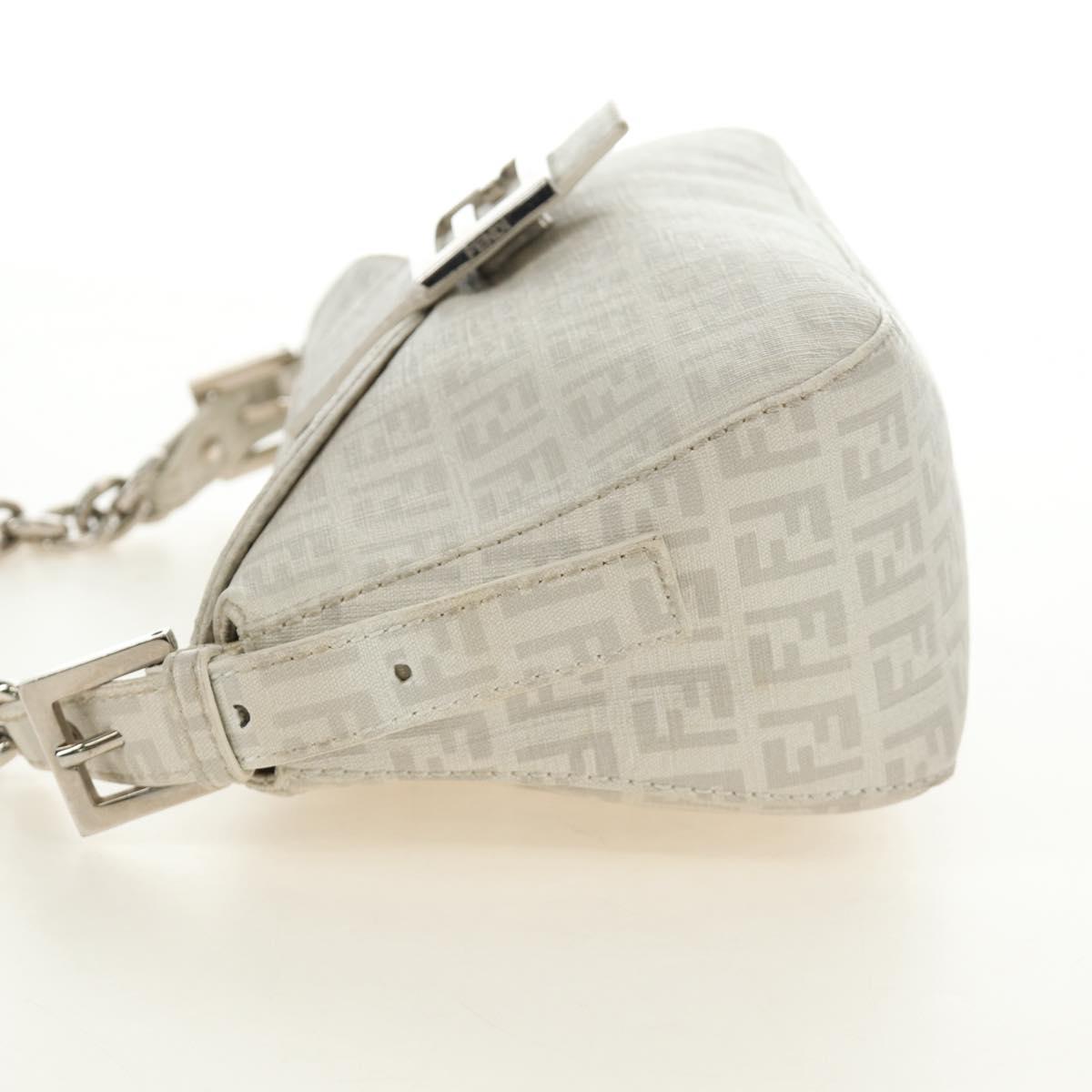 FENDI Zucchino Canvas Mamma Baguette Bag PVC White Silver Auth yk20548SAM