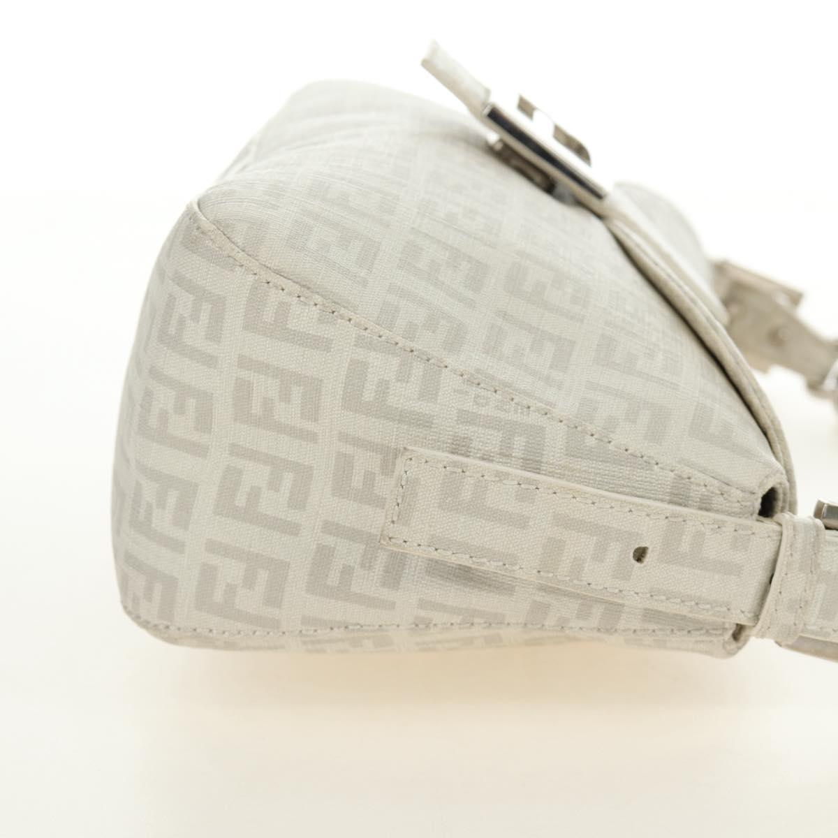 FENDI Zucchino Canvas Mamma Baguette Bag PVC White Silver Auth yk20548SAM