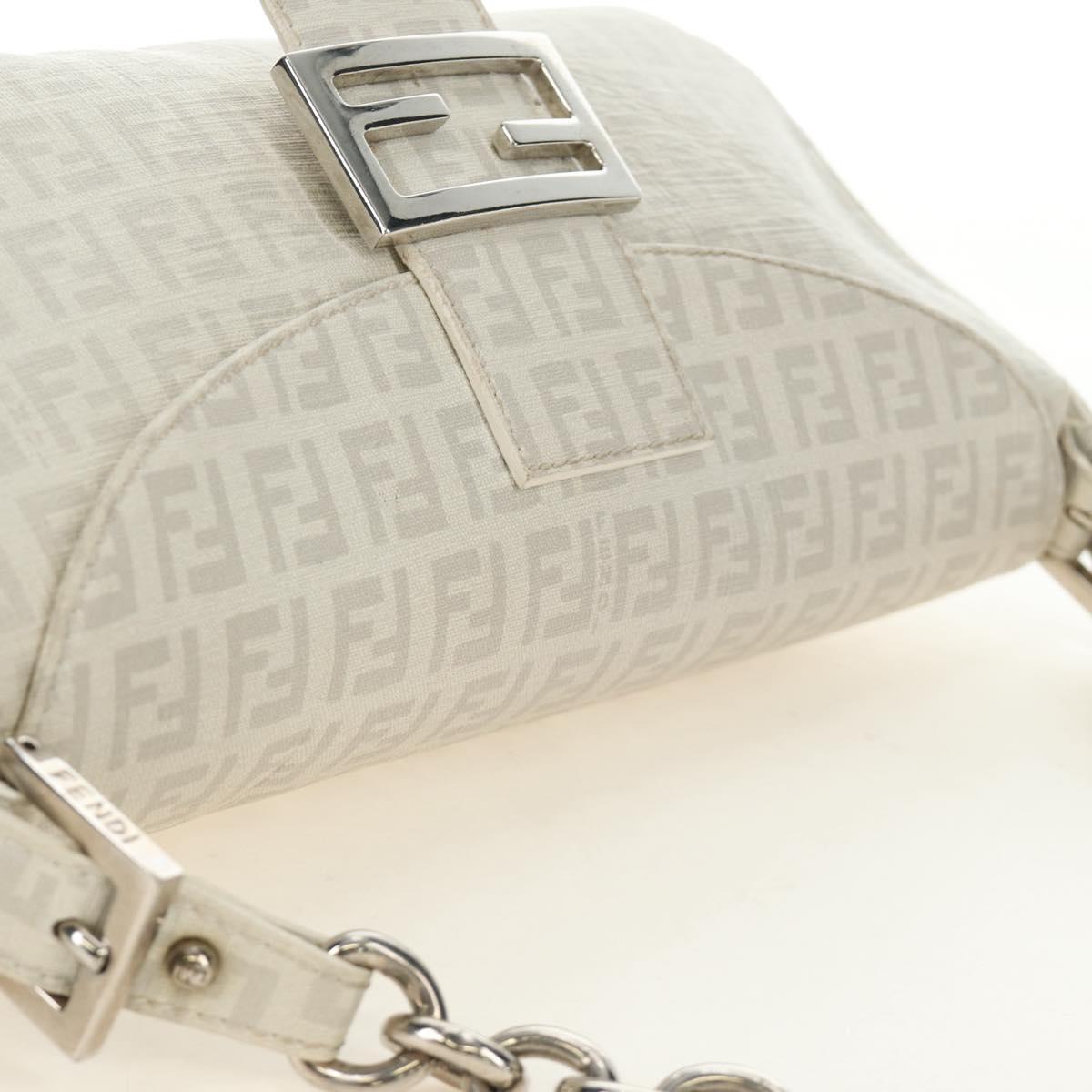 FENDI Zucchino Canvas Mamma Baguette Bag PVC White Silver Auth yk20548SAM