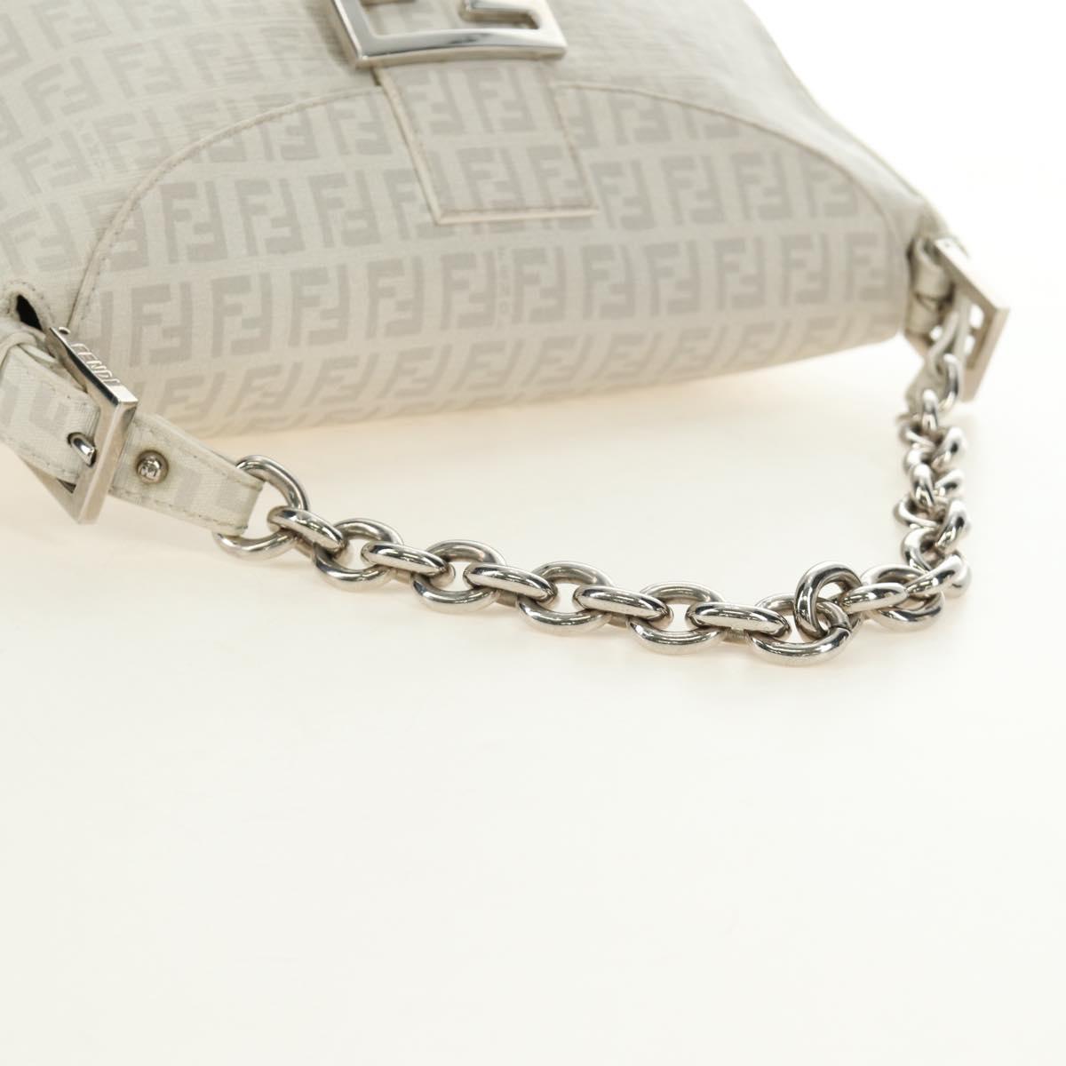 FENDI Zucchino Canvas Mamma Baguette Bag PVC White Silver Auth yk20548SAM