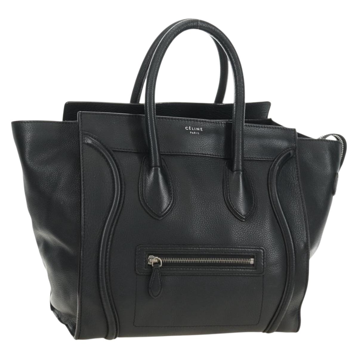 CELINE Luggage Mini Shopper Hand Bag Leather Black Silver Auth yk20549SAM