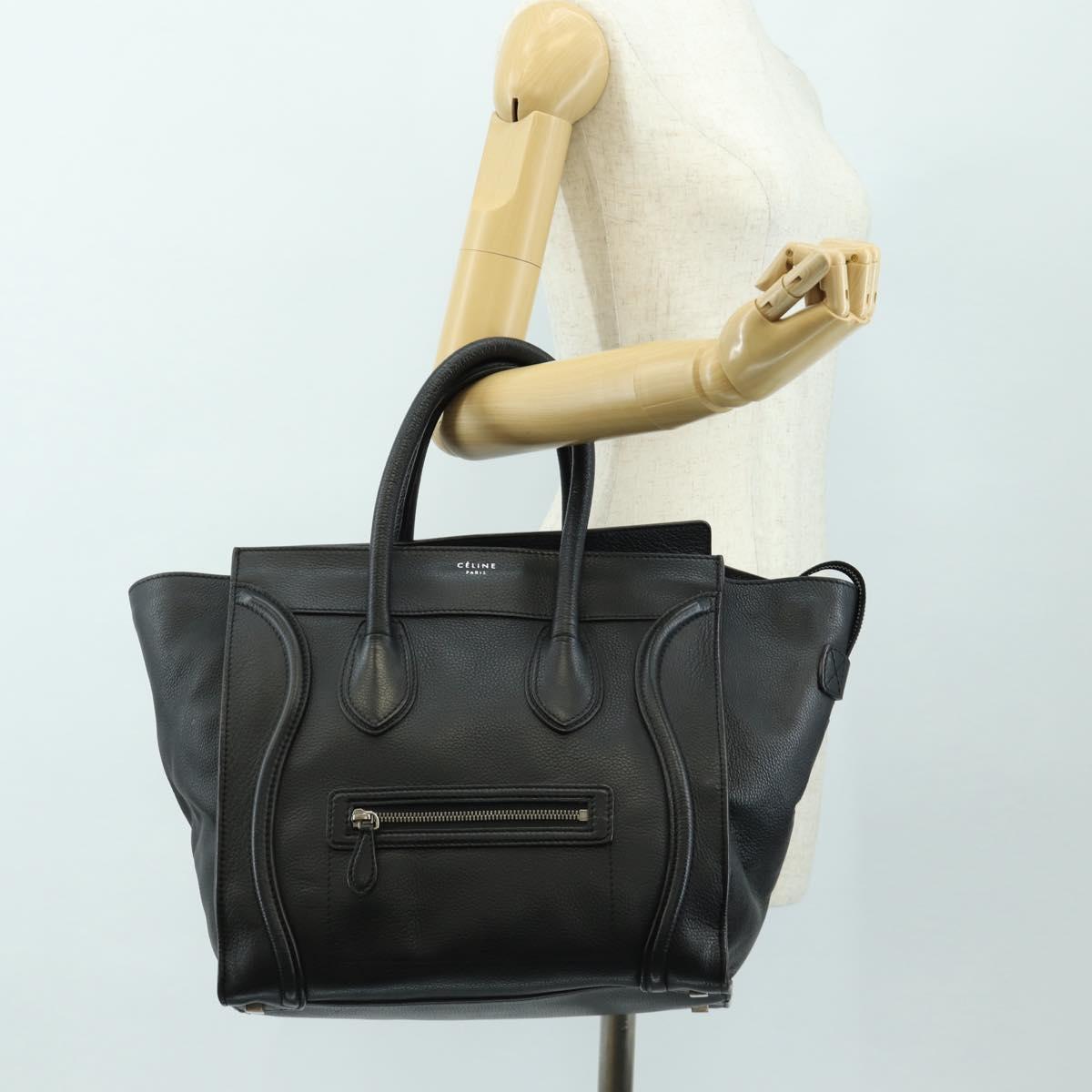 CELINE Luggage Mini Shopper Hand Bag Leather Black Silver Auth yk20549SAM