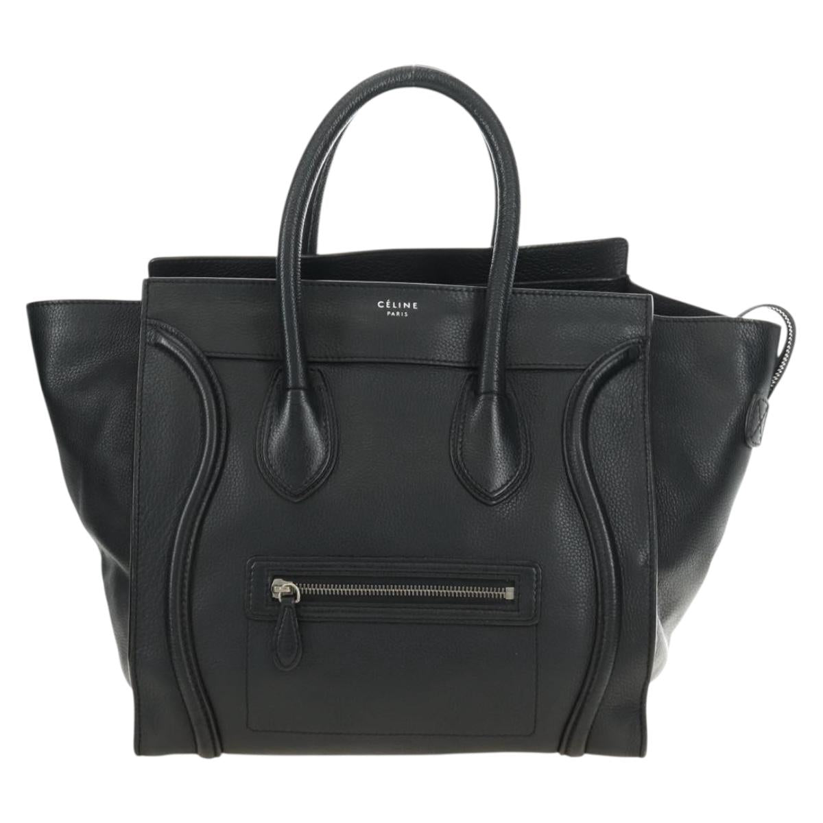 CELINE Luggage Mini Shopper Hand Bag Leather Black Silver Auth yk20549SAM