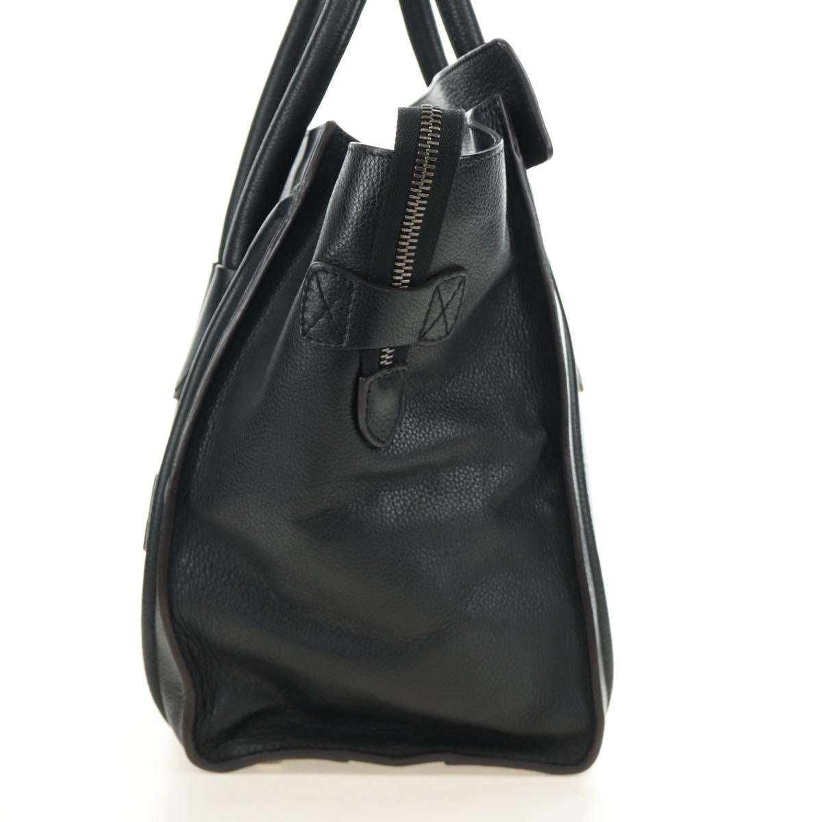 CELINE Luggage Mini Shopper Hand Bag Leather Black Silver Auth yk20549SAM