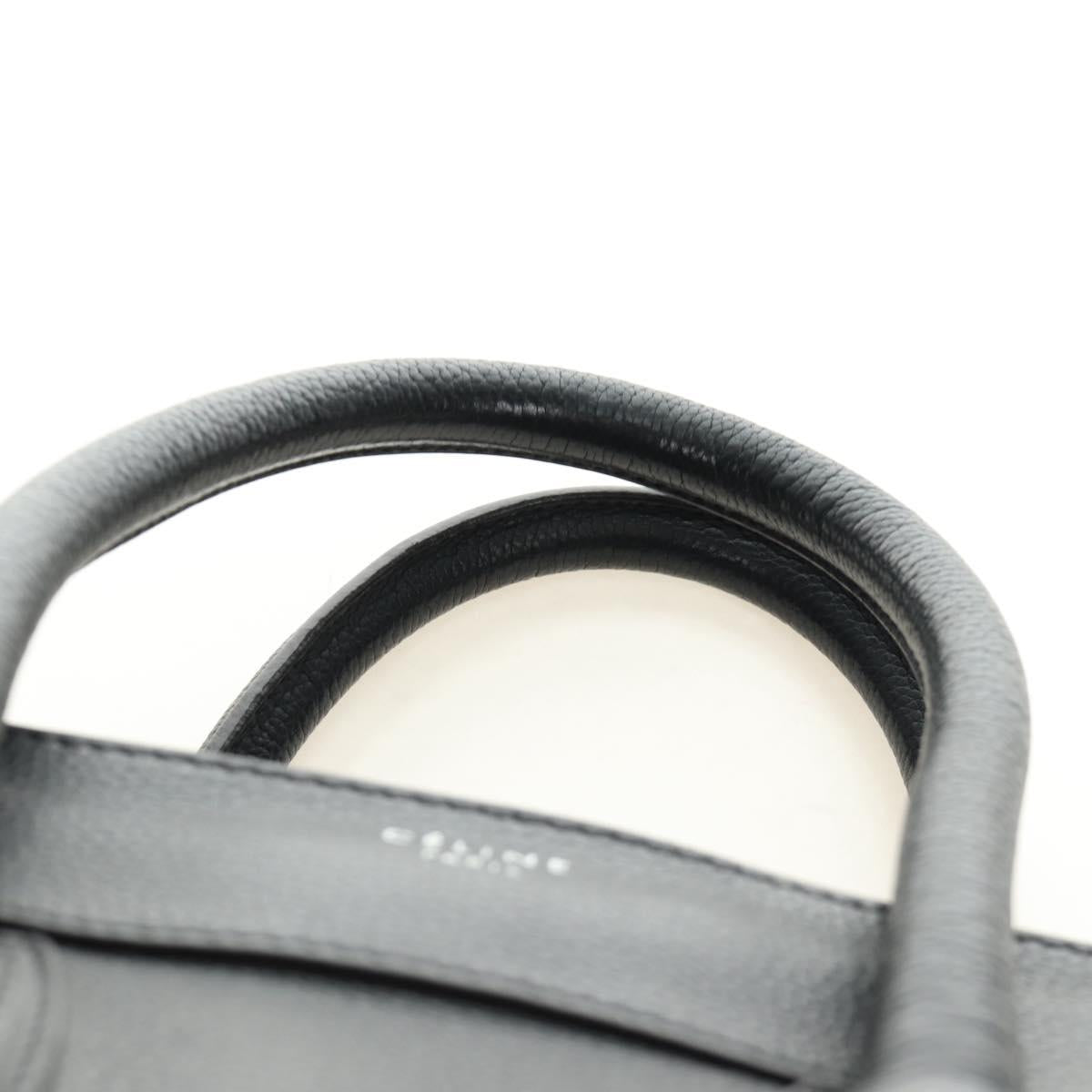 CELINE Luggage Mini Shopper Hand Bag Leather Black Silver Auth yk20549SAM