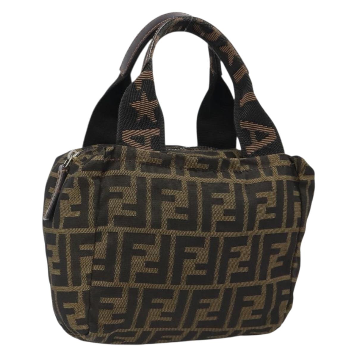 FENDI Zucca Canvas Hand Bag Black Brown Auth yk20550A