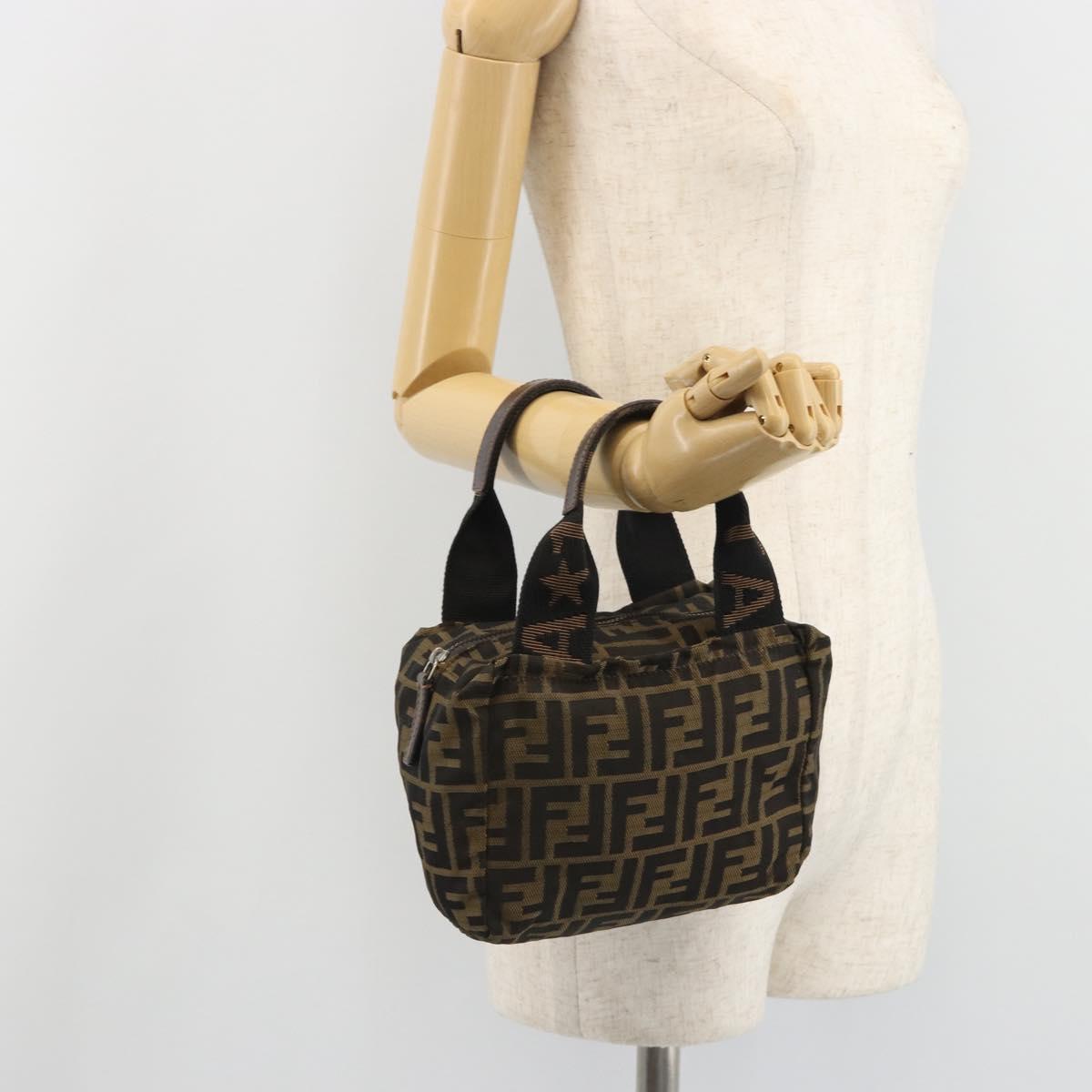 FENDI Zucca Canvas Hand Bag Black Brown Auth yk20550A